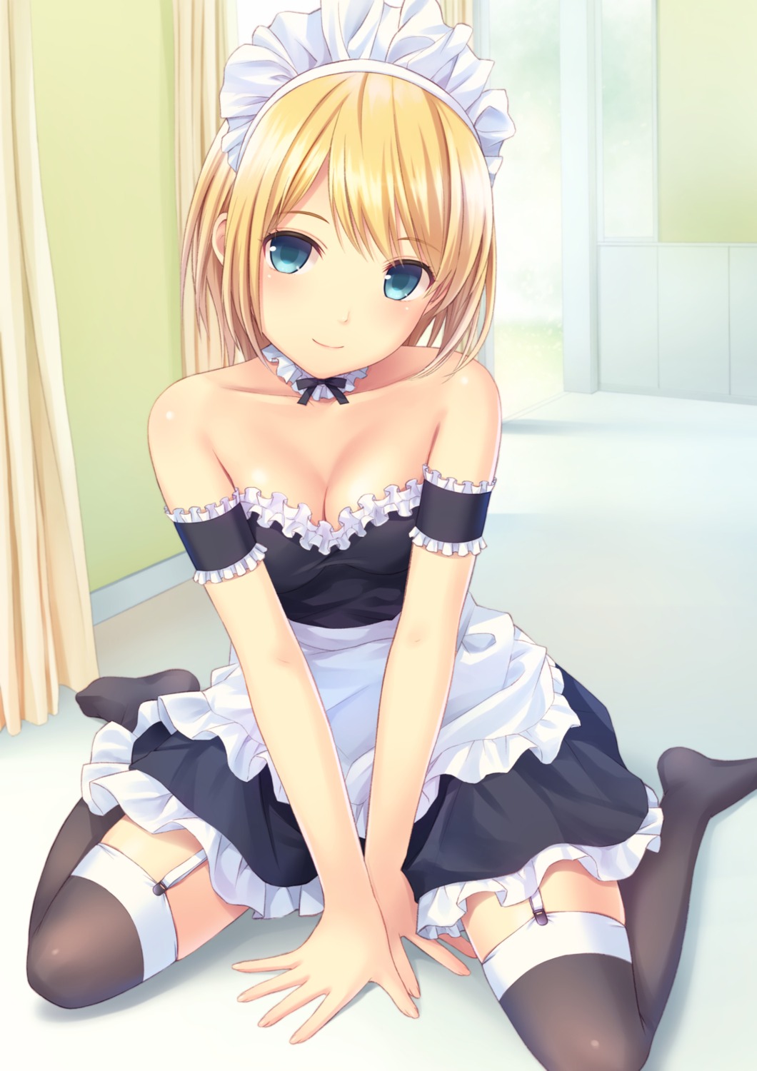 cleavage maid n.g. no_bra stockings thighhighs