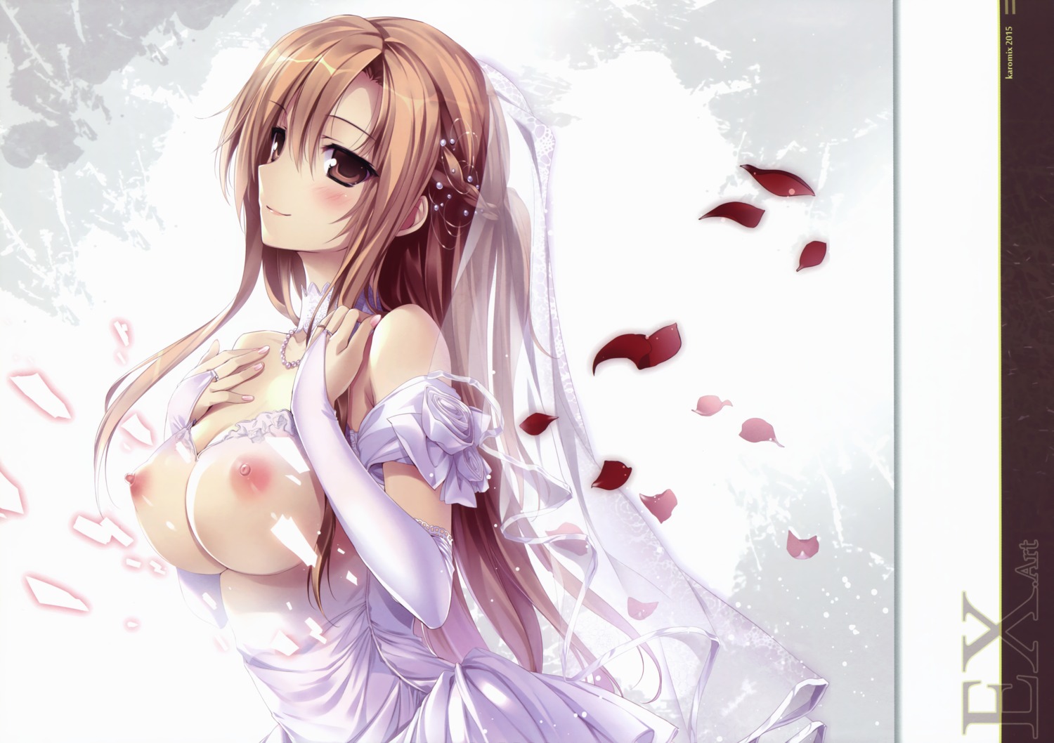 asuna_(sword_art_online) cleavage dress karomix karory nipples no_bra see_through sword_art_online wedding_dress