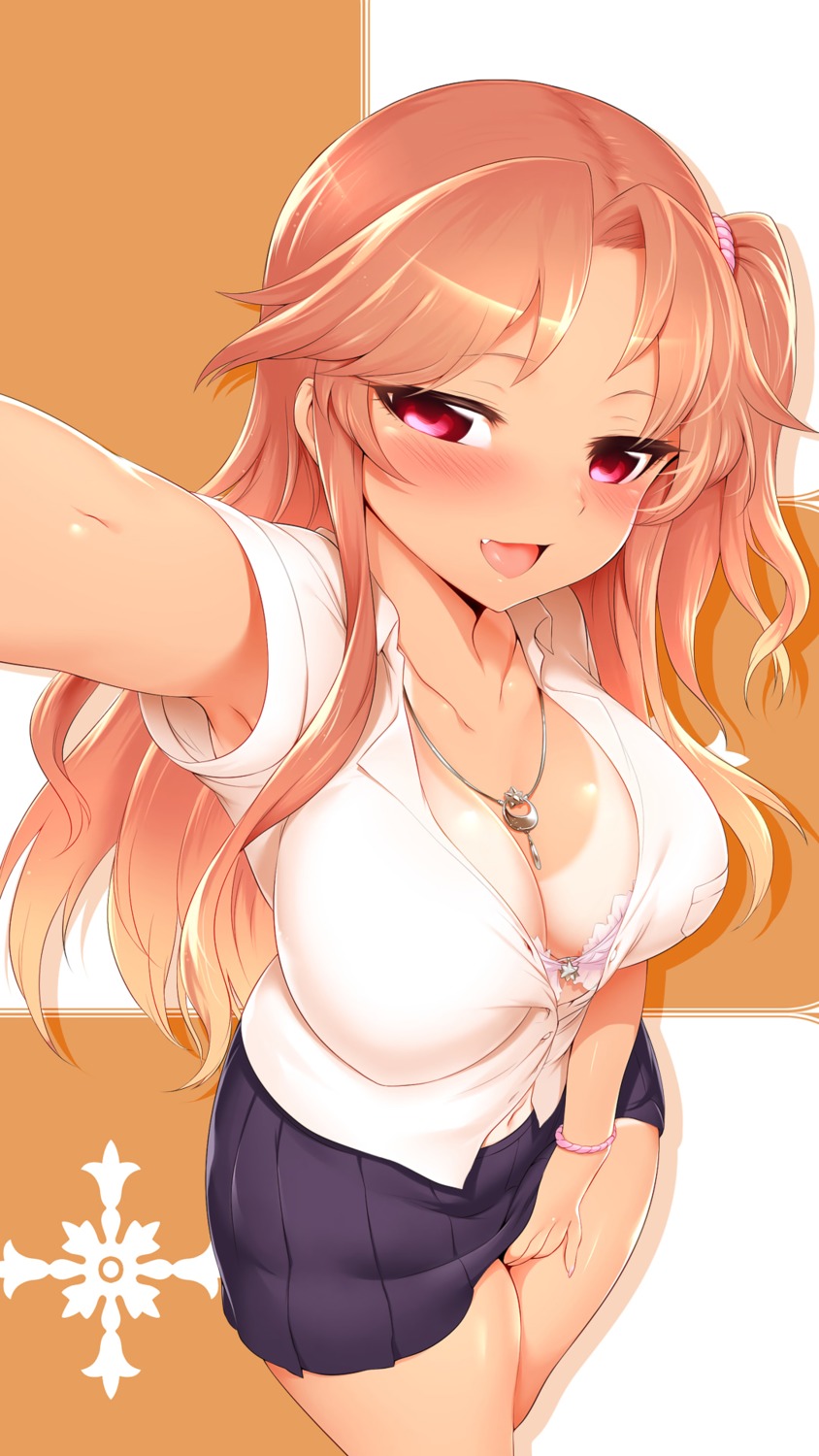 bra cleavage open_shirt rogia seifuku tan_lines