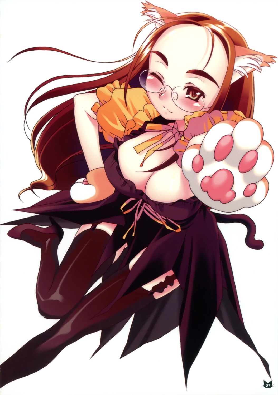 animal_ears cleavage maru_mikan megane nekomimi rit. tail thighhighs