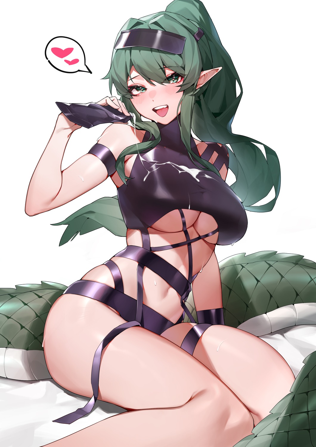 arknights cream darling0221 garter gavial_(arknights) pointy_ears swimsuits tail wet