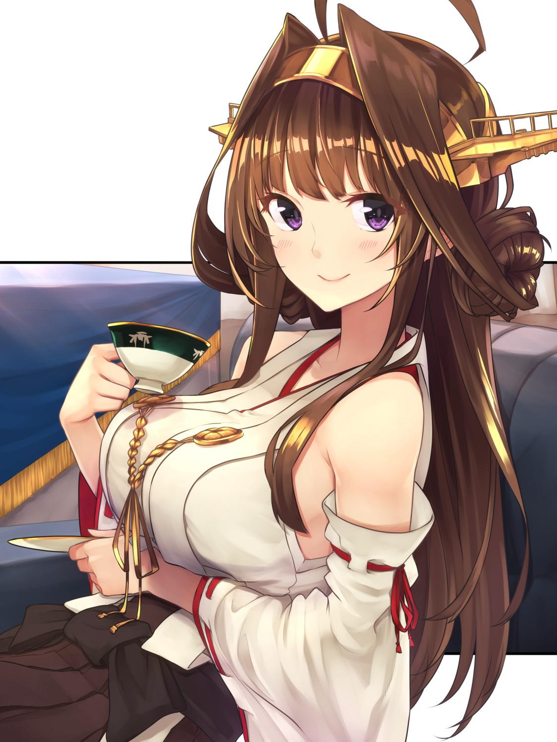 baffu japanese_clothes kantai_collection kongou_(kancolle) no_bra