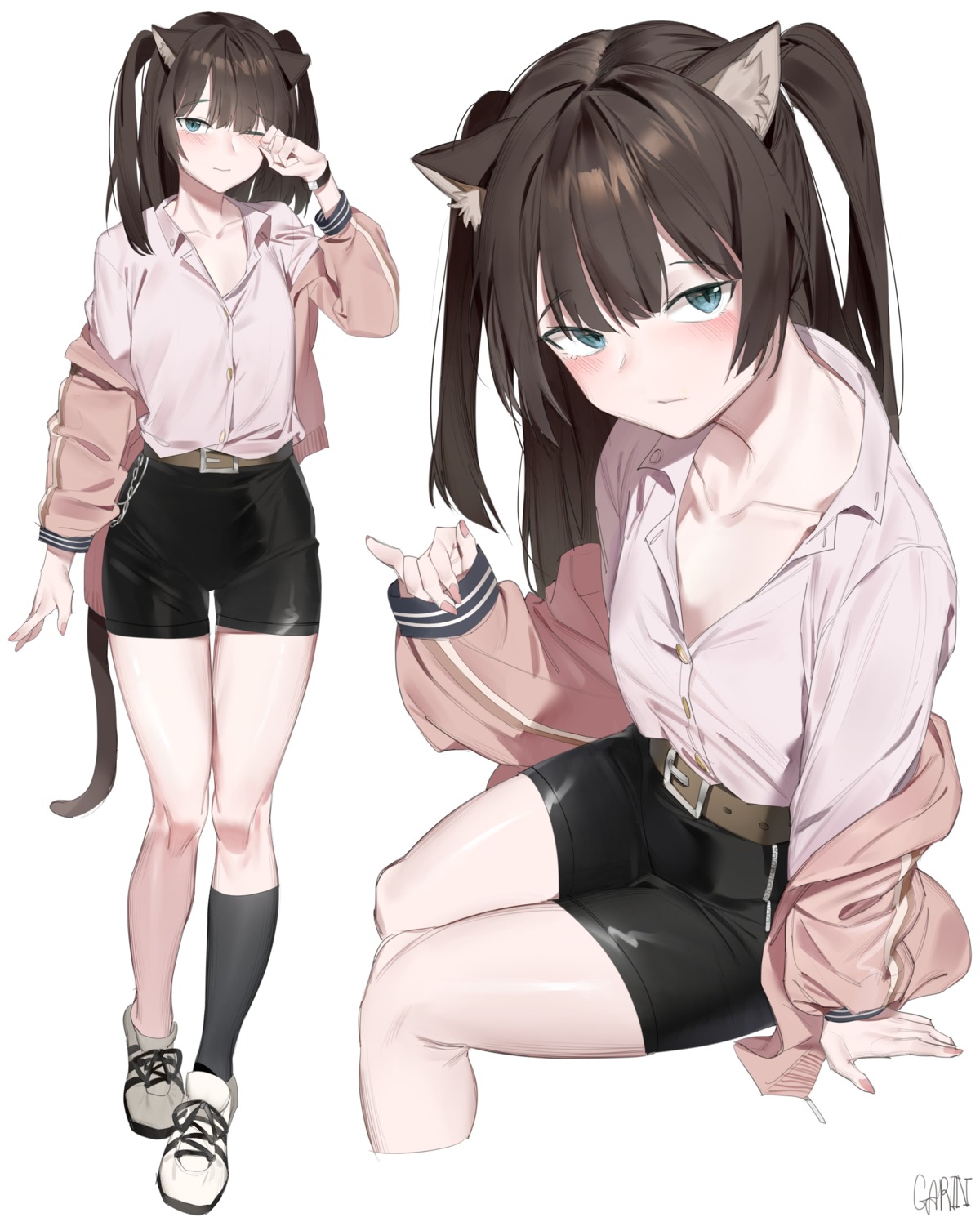 animal_ears bike_shorts dress_shirt garin nekomimi tail