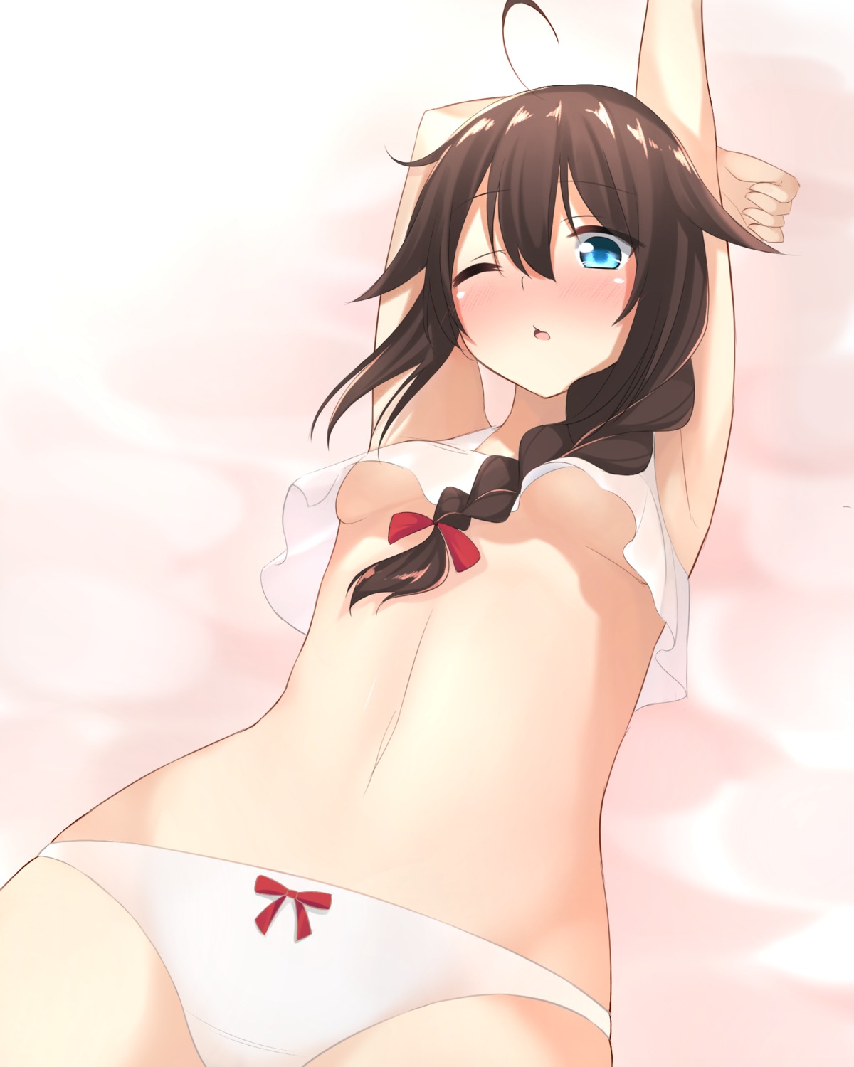 go-1 kantai_collection lingerie no_bra pantsu shigure_(kancolle) underboob