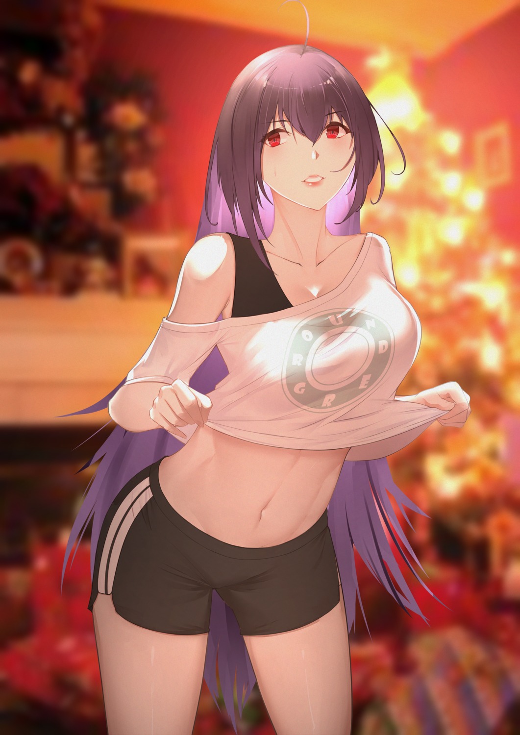 christmas fate/grand_order izaac scathach_(fate/grand_order) shirt_lift undressing