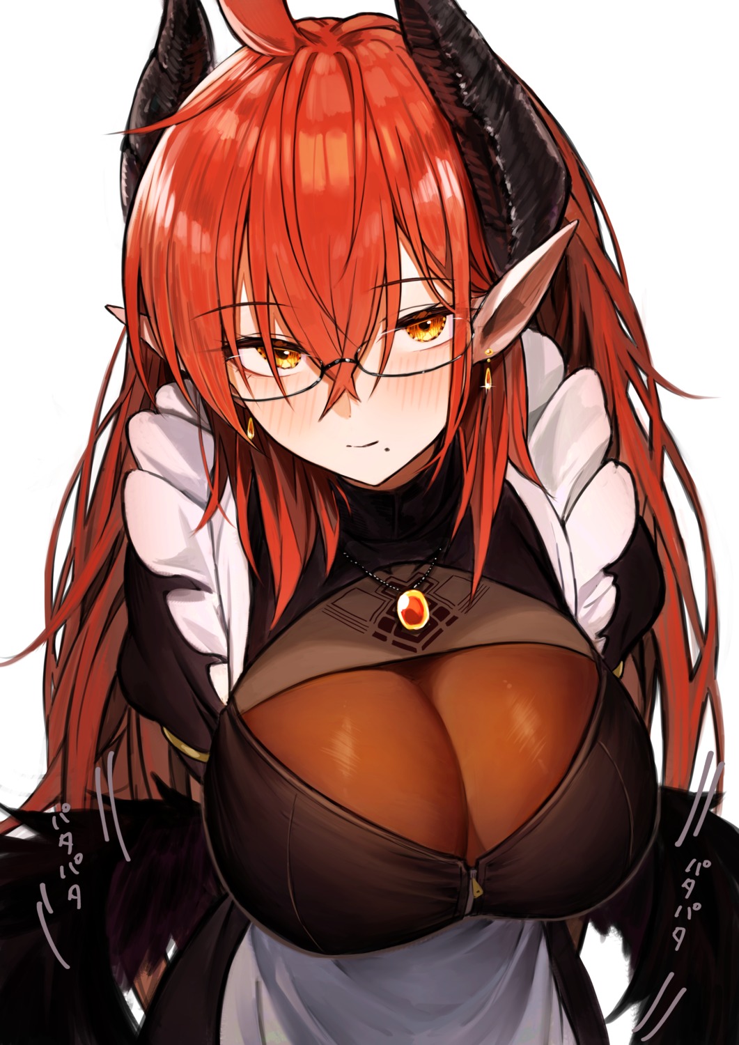 cleavage horns maid marse_(rokudaime) megane pointy_ears see_through