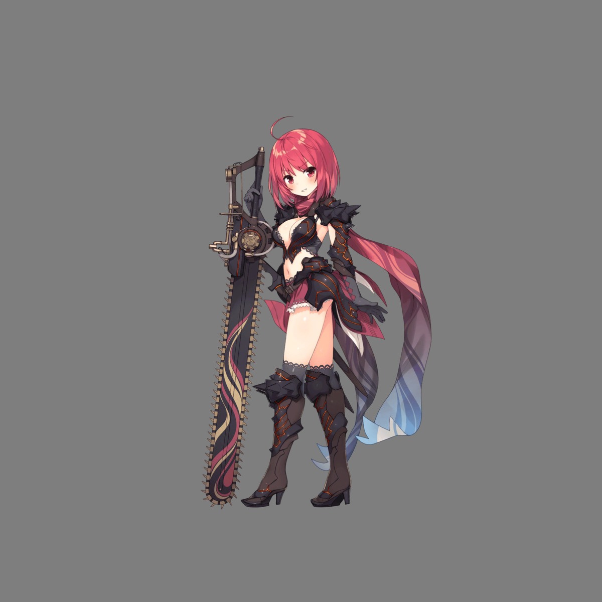 armor cleavage heels hoshi_no_girls_odyssey no_bra pinkxar thighhighs transparent_png weapon
