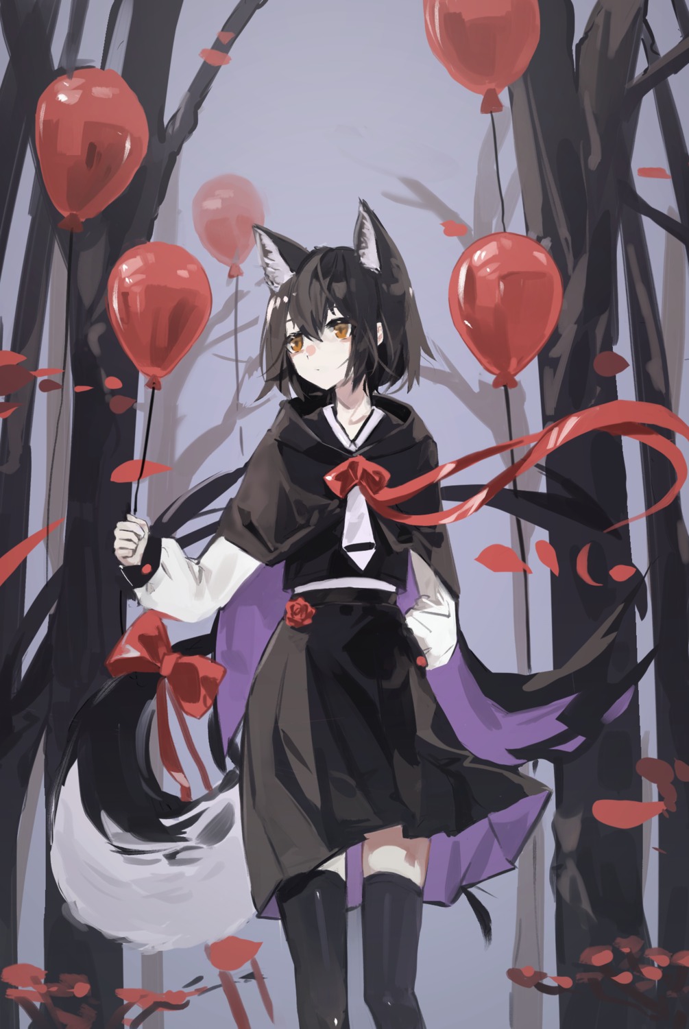 animal_ears k0tokay seifuku skirt_lift tail thighhighs