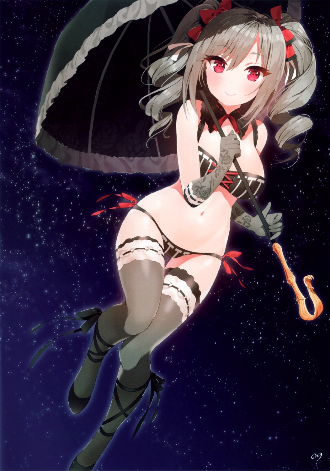 bra kanzaki_ranko mx2j pantsu string_panties the_idolm@ster the_idolm@ster_cinderella_girls thighhighs umbrella