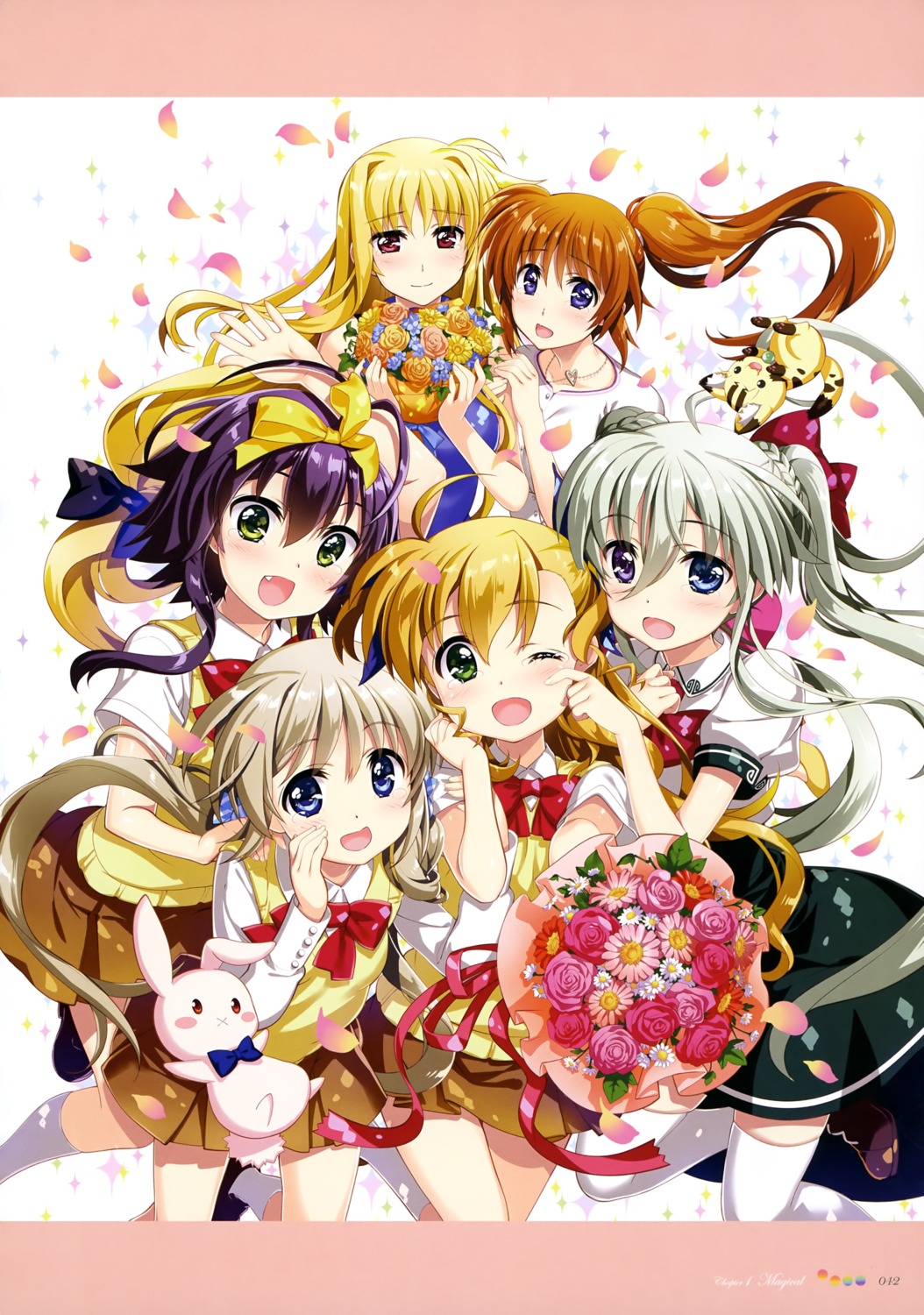 corona_timir einhart_stratos fate_testarossa fujima_takuya heterochromia mahou_shoujo_lyrical_nanoha mahou_shoujo_lyrical_nanoha_vivid rio_wezley seifuku takamachi_nanoha thighhighs vivio