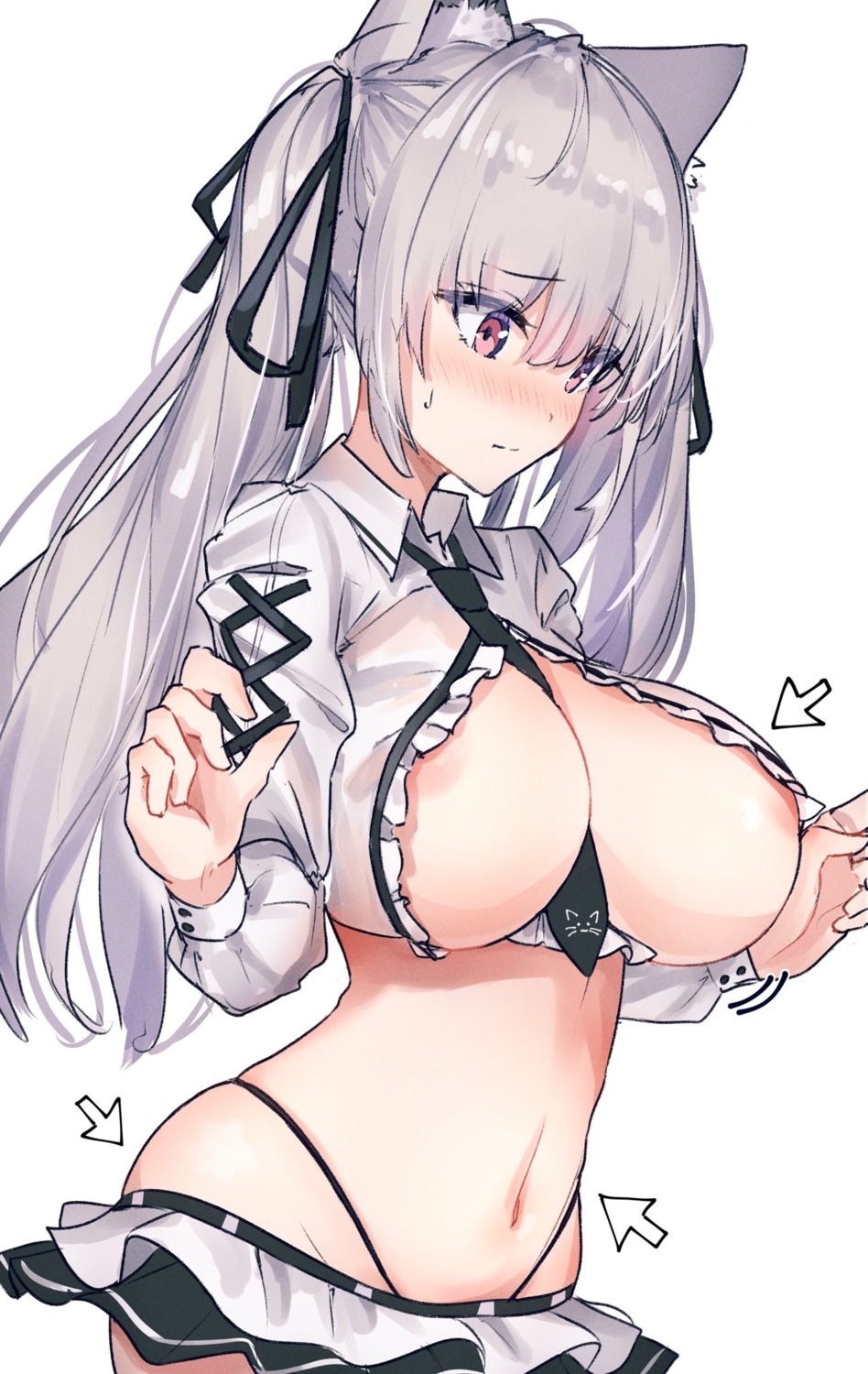 animal_ears areola gu_luco no_bra open_shirt pantsu skirt_lift