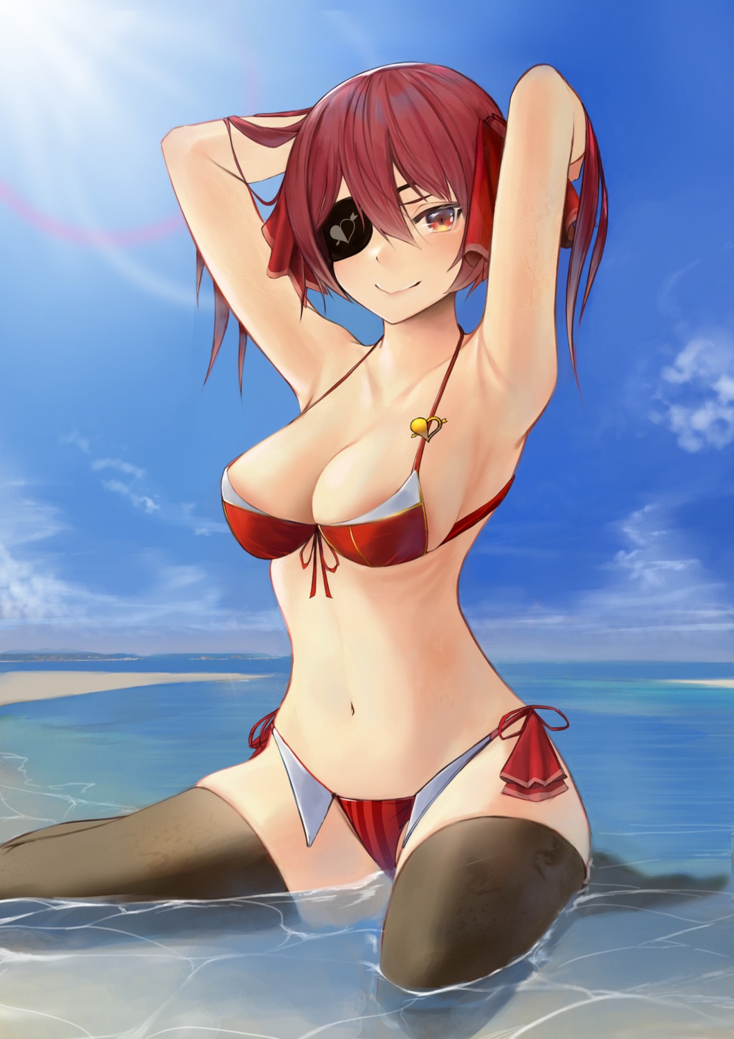 bikini eyepatch hololive houshou_marine swimsuits tagme wet