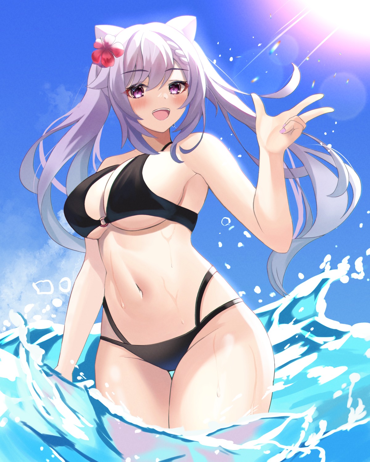 bikini genshin_impact keqing soukoku swimsuits wet