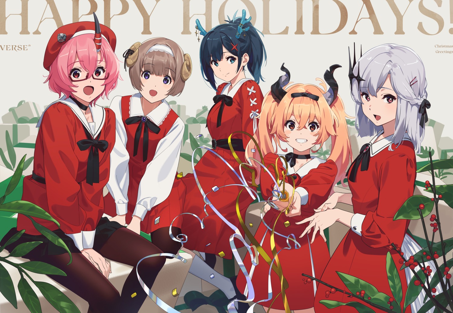 christmas horns kamo_kamen megane pantyhose seifuku