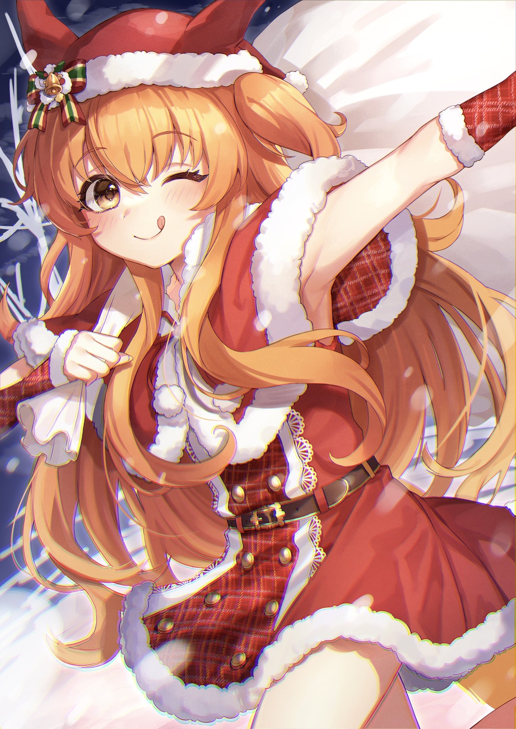 animal_ears chan_hone_pkpk christmas dress mayano_top_gun_(umamusume) skirt_lift uma_musume_pretty_derby umbrella