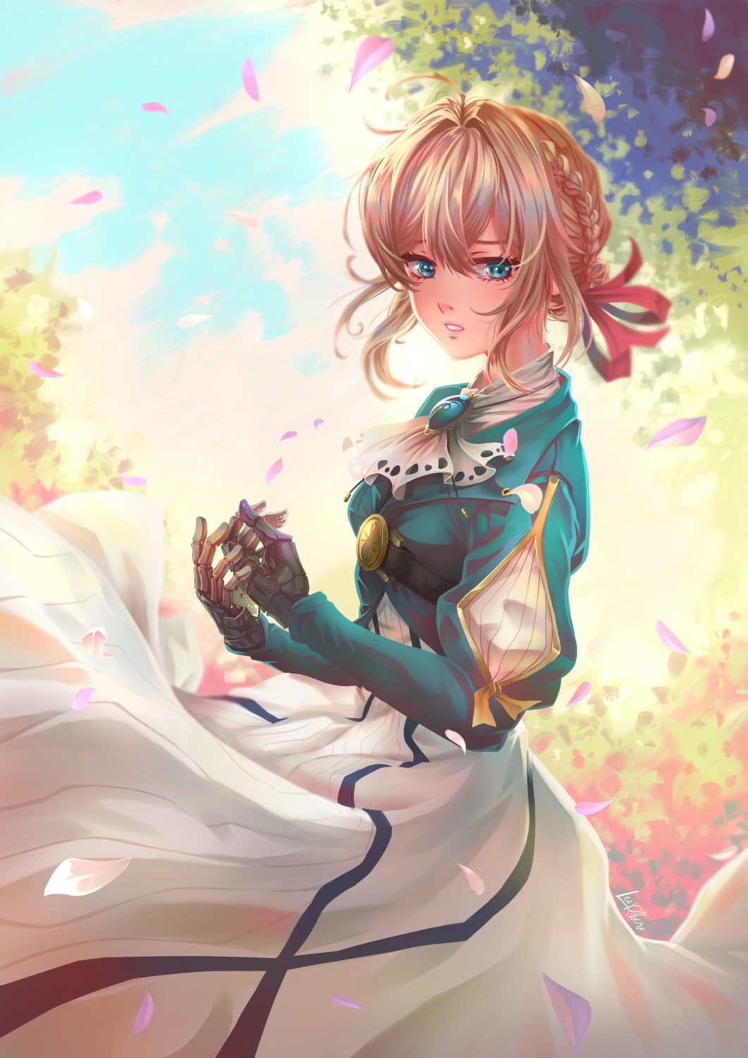 dress leofoxart mecha_musume skirt_lift violet_evergarden violet_evergarden_(character)