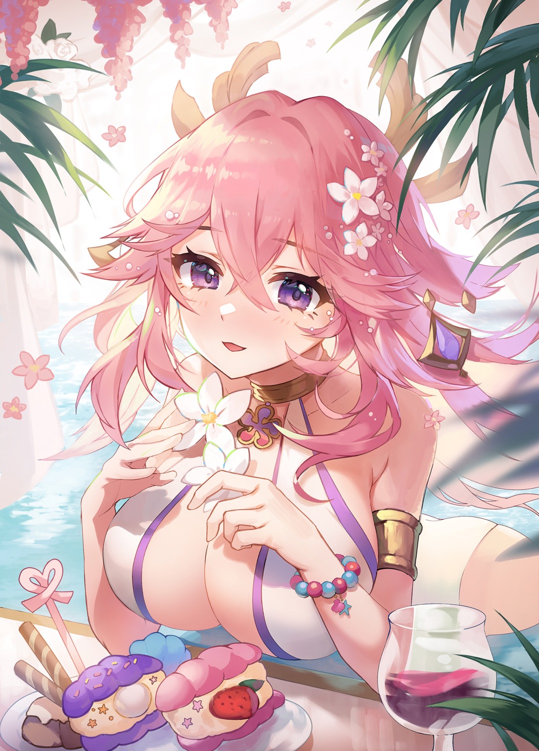 animal_ears apple_caramel genshin_impact kitsune swimsuits wet yae_miko