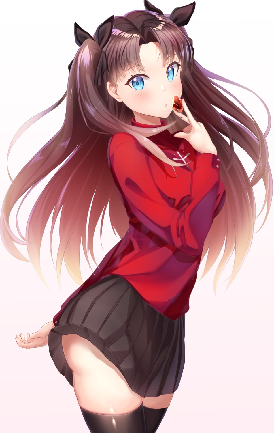 fate/stay_night skirt_lift takechii thighhighs toosaka_rin