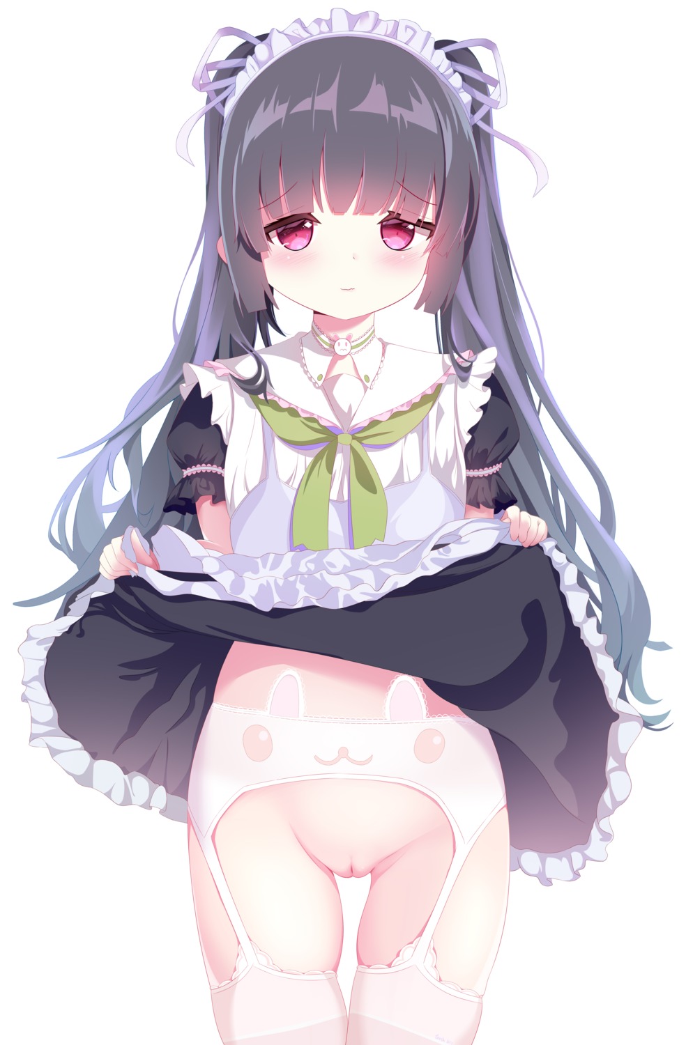 blue_archive garter_belt kasumizawa_miyu loli maid nopan pussy skirt_lift stockings teeth_bro thighhighs uncensored