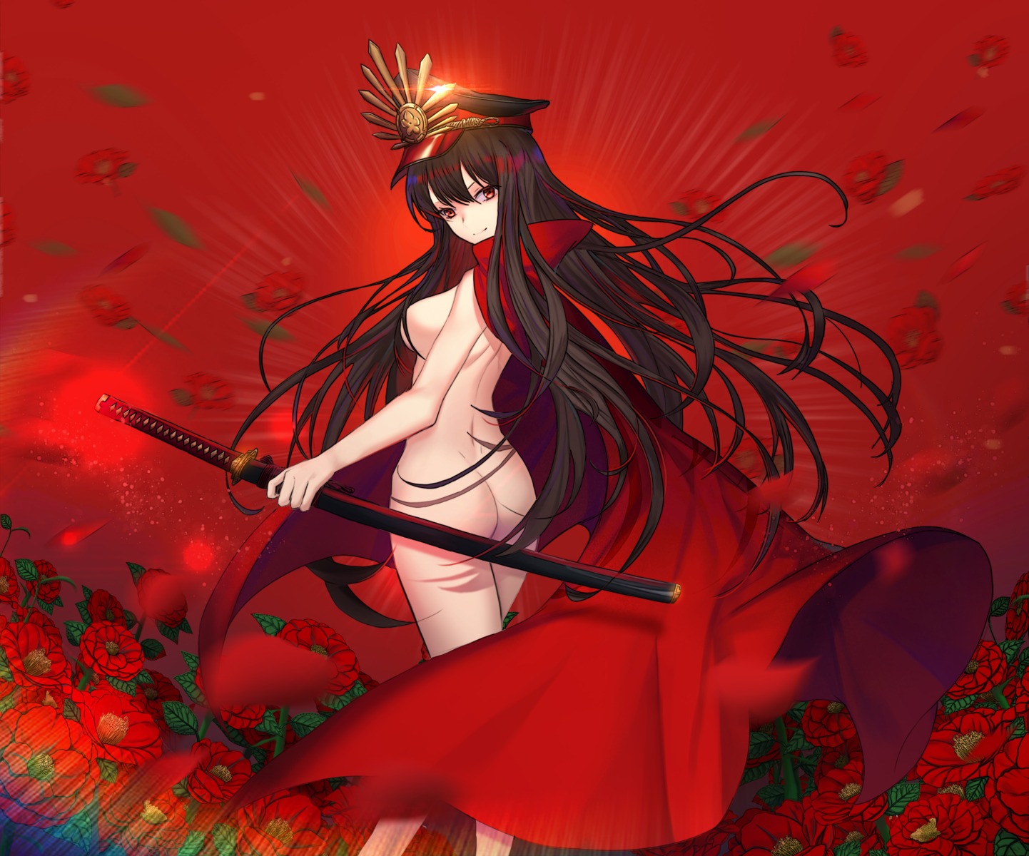 ass fate/grand_order naked_cape oda_nobunaga_(fate) sword twit_eg0
