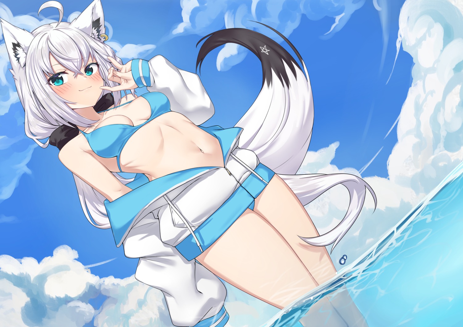 animal_ears bikini hololive hololive_gamers ivan_wang kitsune shirakami_fubuki swimsuits tail wet