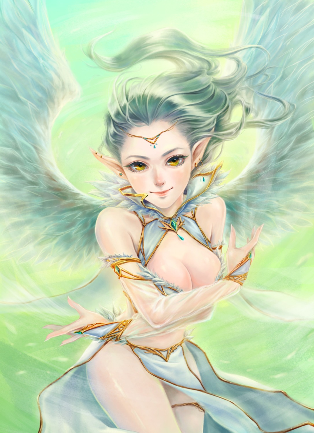 chain_chronicle cleavage garter peiyu_zhou pointy_ears see_through wings