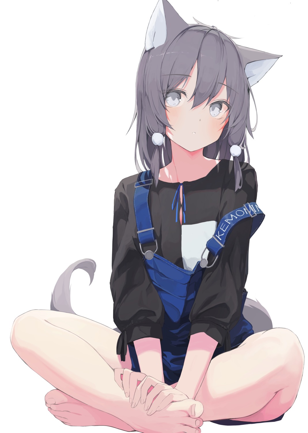 animal_ears mikisai nekomimi overalls tail