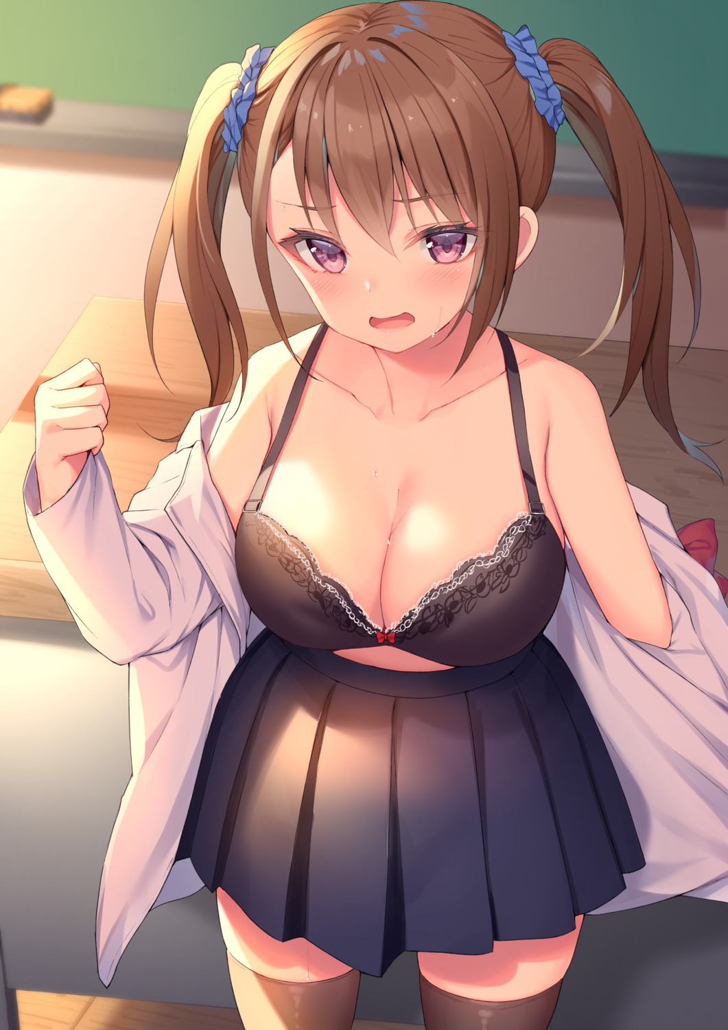 alexmaster bra open_shirt seifuku thighhighs