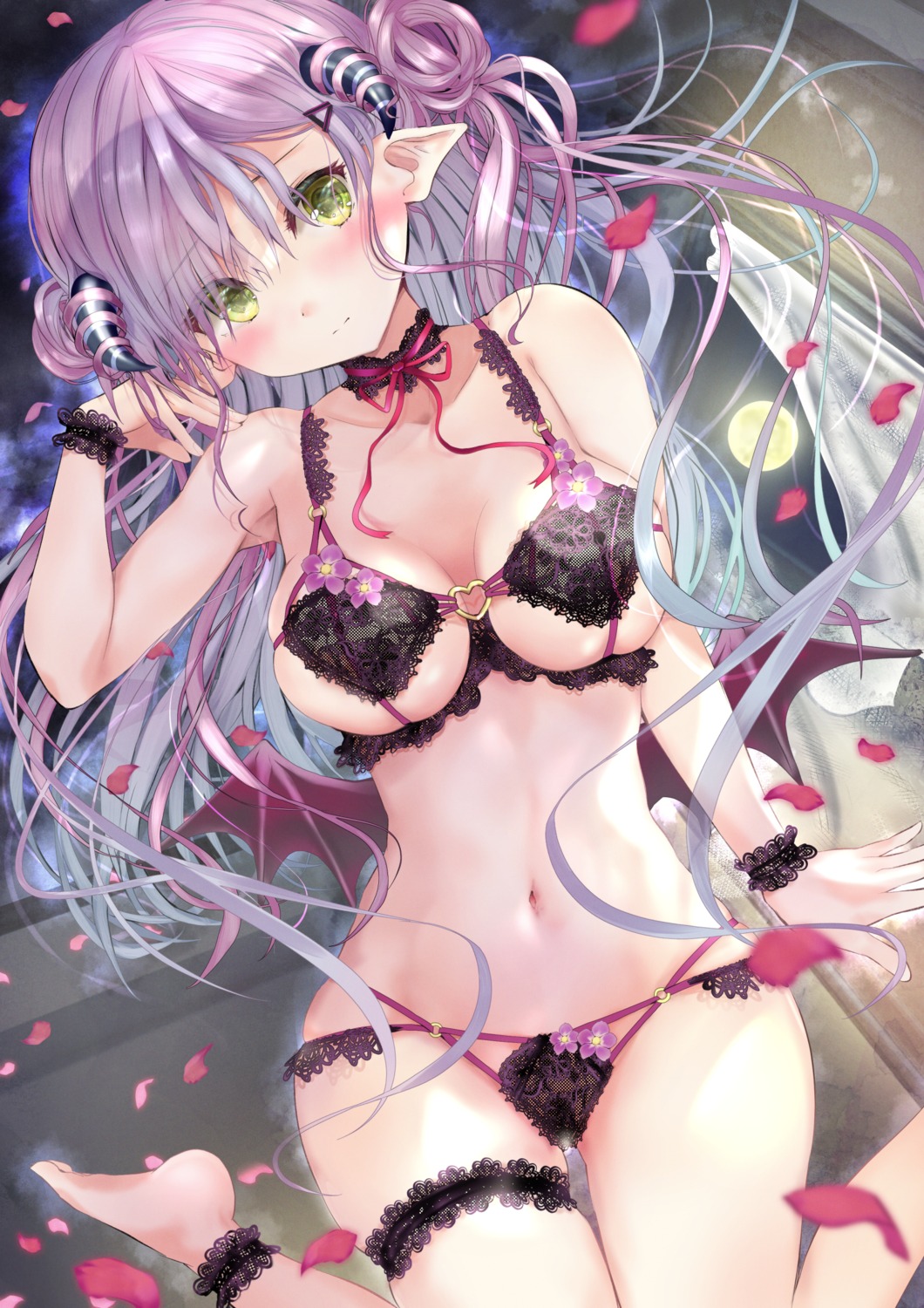 bra garter horns lingerie ogata_tei pantsu pointy_ears wings