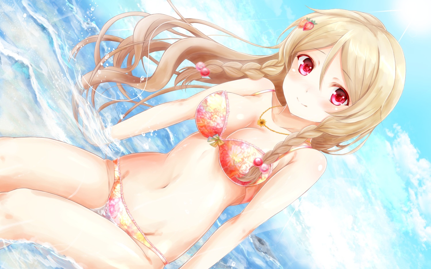bikini cleavage girlfriend_(kari) kohinata_ichigo masa_(mirage77) swimsuits wallpaper wet