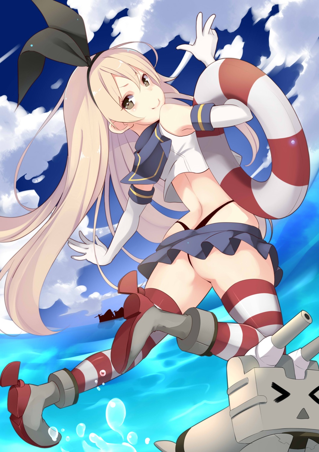 kantai_collection kujou_ichiso pantsu rensouhou-chan shimakaze_(kancolle) thighhighs thong