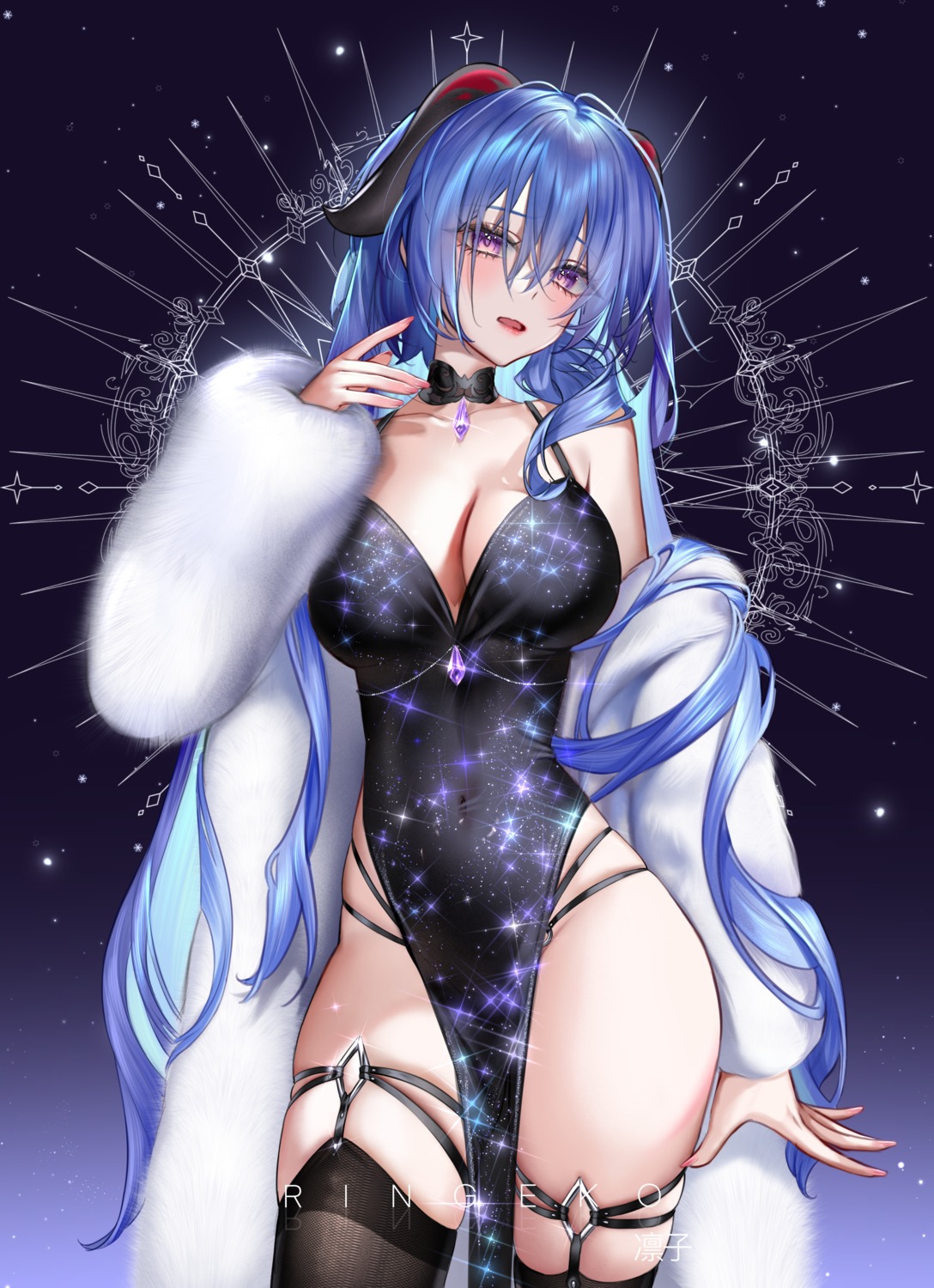 dress ganyu garter genshin_impact horns no_bra ringeko-chan stockings thighhighs