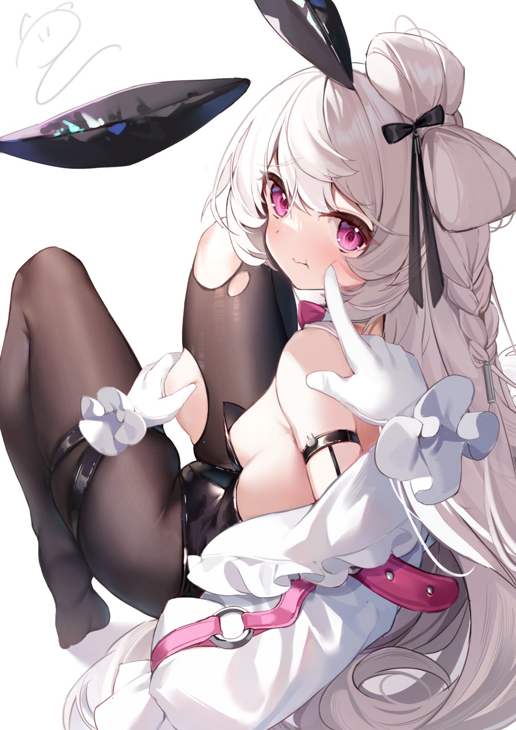 animal_ears bunny_ears bunny_girl garter nahaki no_bra pantyhose torn_clothes