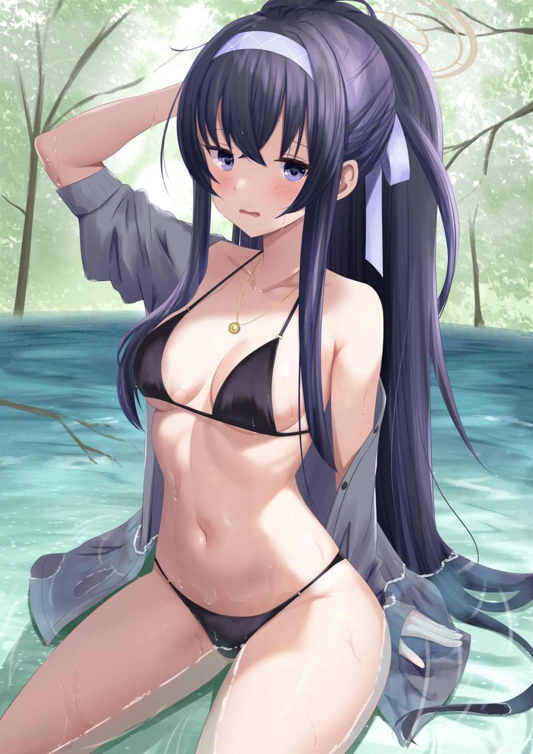 bikini blue_archive halo kozeki_ui miyakoshin053 open_shirt swimsuits wet