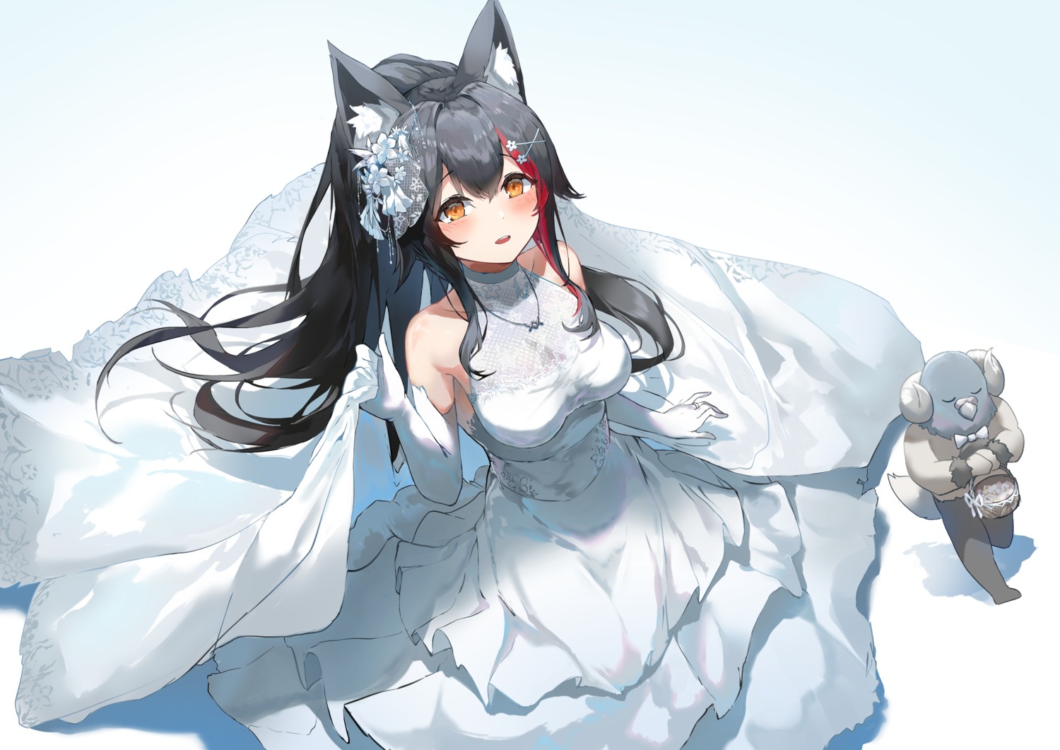 animal_ears dress hololive hololive_gamers kabedoru ookami_mio wedding_dress