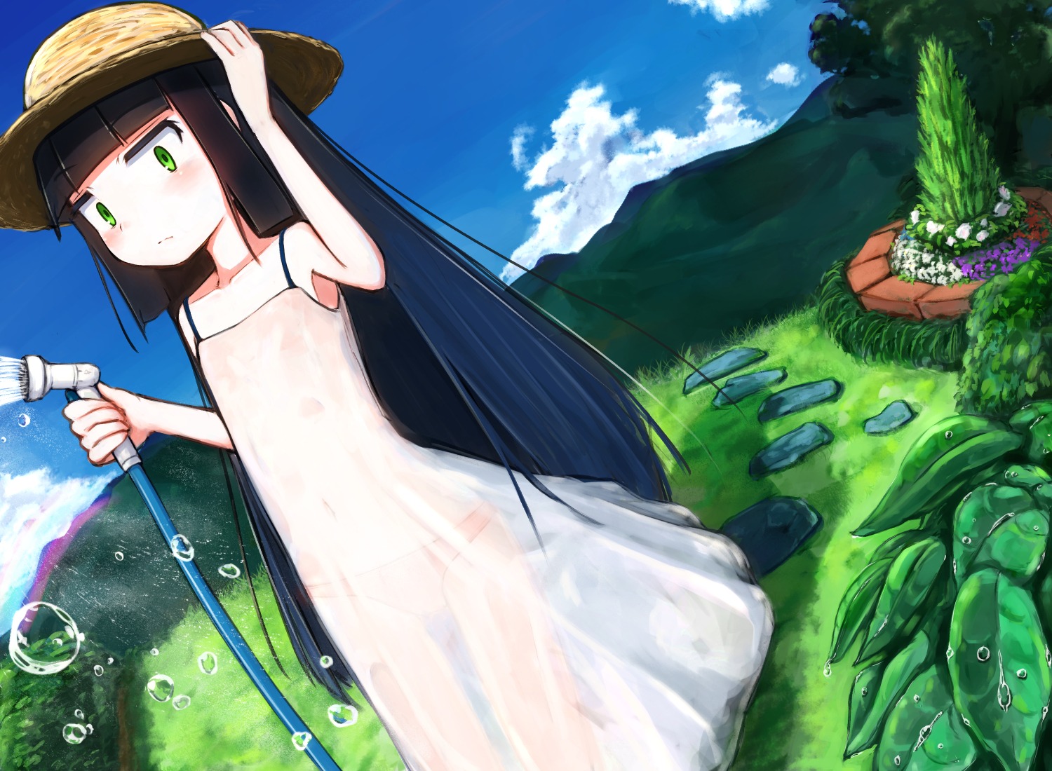 dress loli no_bra pantsu sanchi_chokusou see_through summer_dress wet_clothes