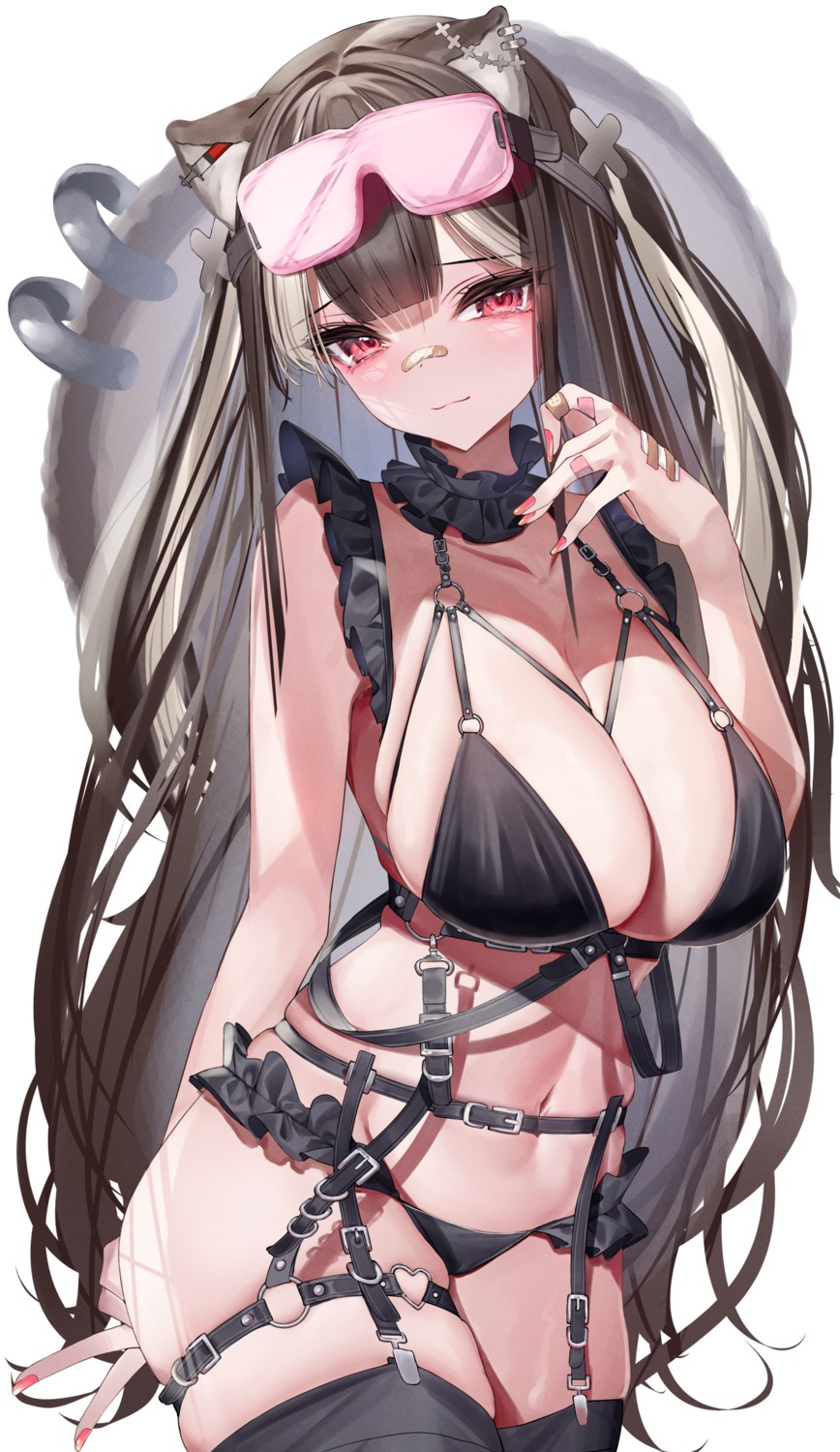 animal_ears bandaid bikini garter garter_belt lamium_(artist) stockings swimsuits thighhighs