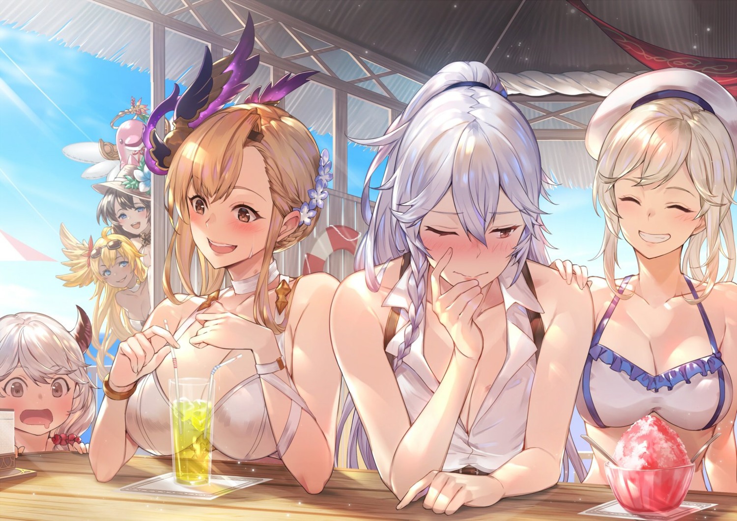 bikini_top cleavage granblue_fantasy horns kakage kukuru_(granblue_fantasy) megane silva_(granblue_fantasy) song_(granblue_fantasy) swimsuits