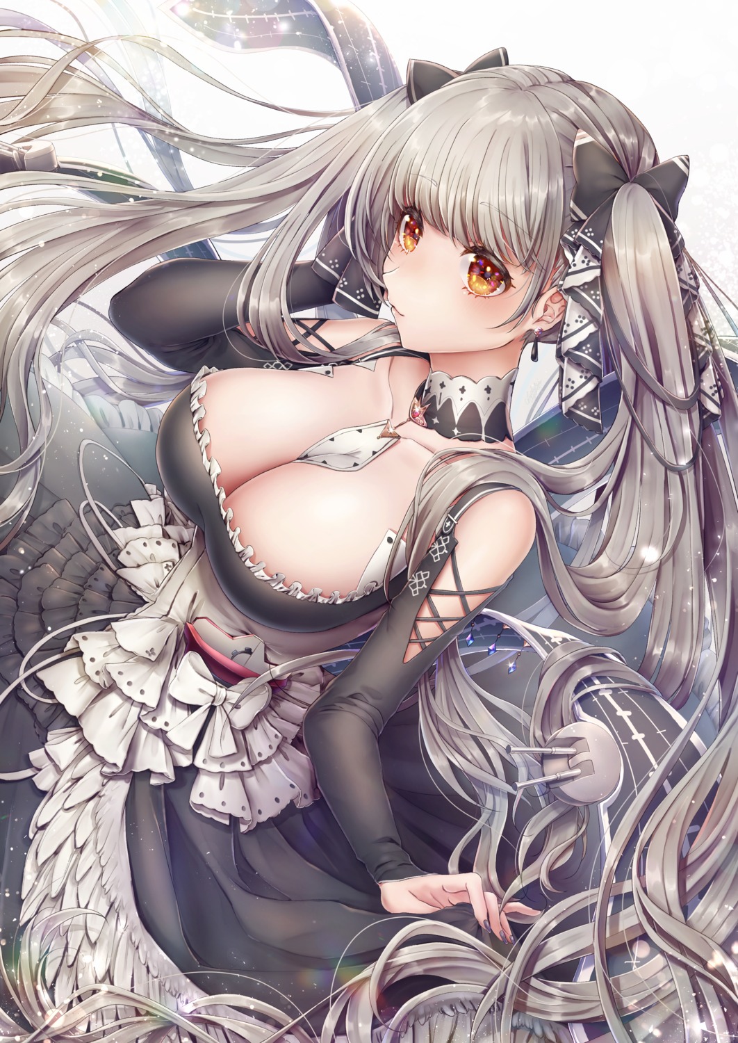 azur_lane cleavage formidable_(azur_lane) gothic_lolita lolita_fashion no_bra skirt_lift suuzuki_ayato