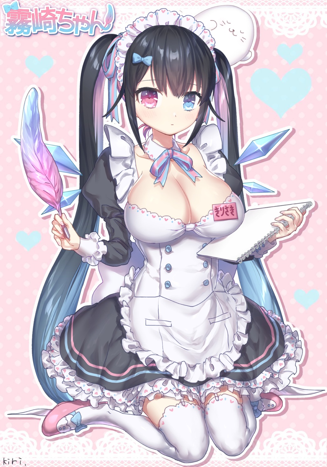 cleavage heterochromia kirisaki_shuusei maid thighhighs