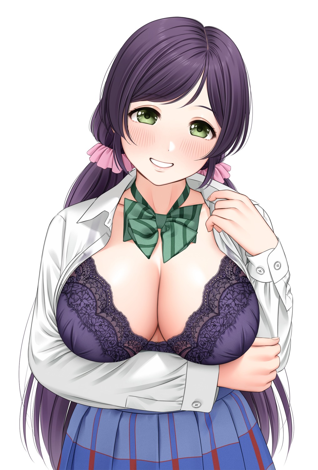 bra breast_hold cleavage love_live! open_shirt seifuku toujou_nozomi yonsi