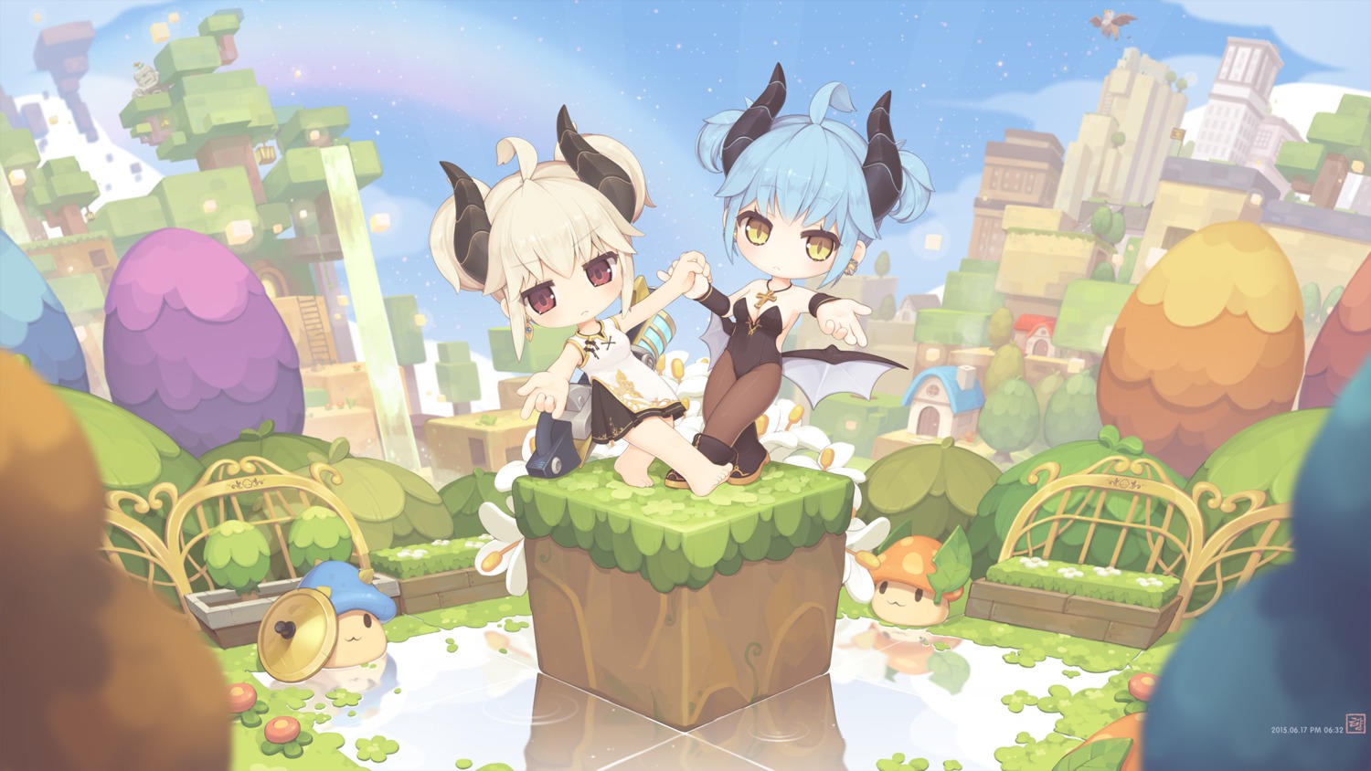 chibi chinadress cleavage feet horns maplestory no_bra pantyhose tagme wings