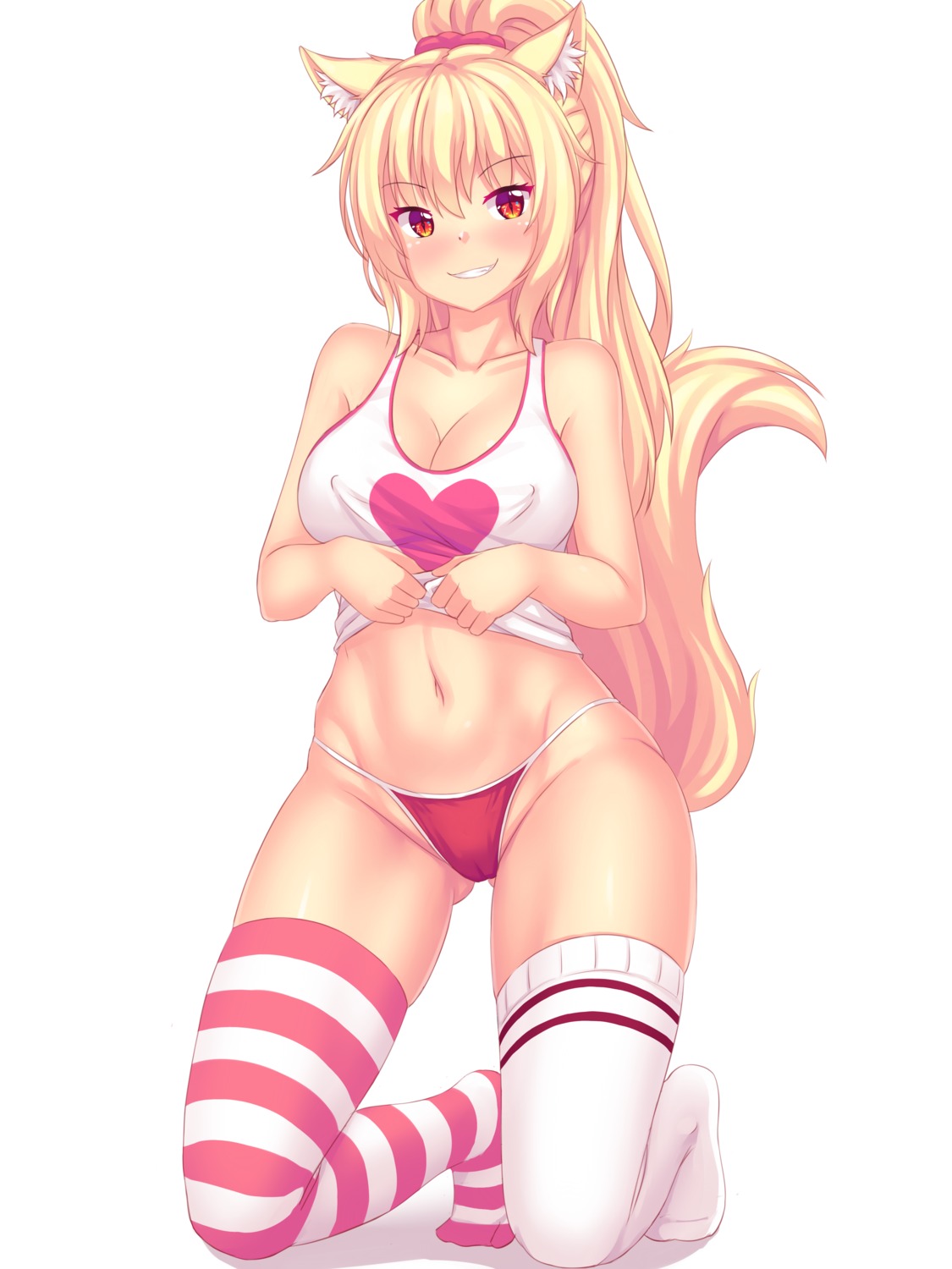 animal_ears cameltoe cleavage erect_nipples fast-runner-2024 pantsu shirt_lift tail thighhighs tiffy undressing