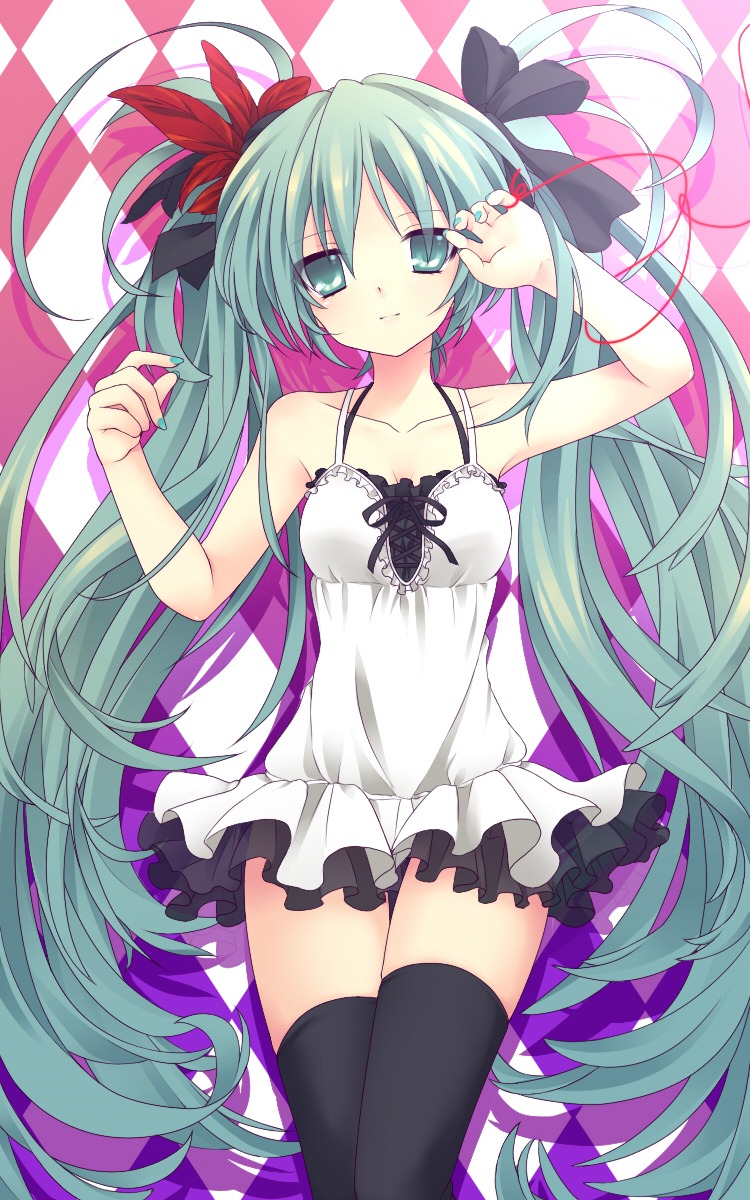 dress etou hatsune_miku thighhighs vocaloid world_is_mine_(vocaloid)