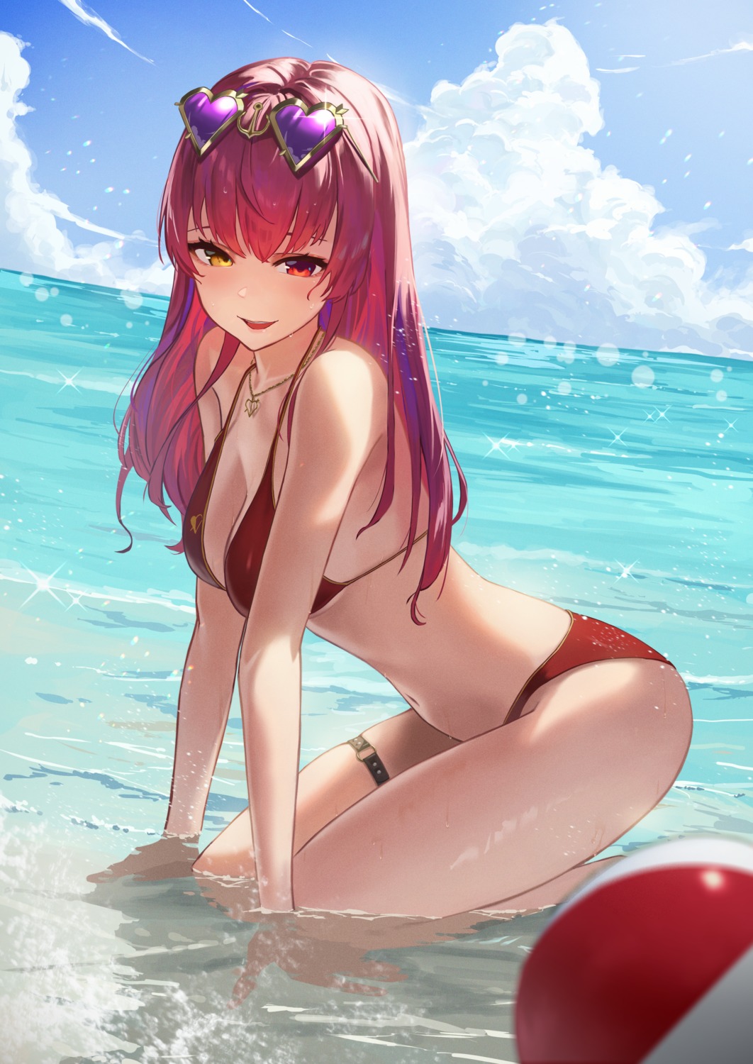 bikini garter hara_kenshi heterochromia hololive houshou_marine megane swimsuits wet