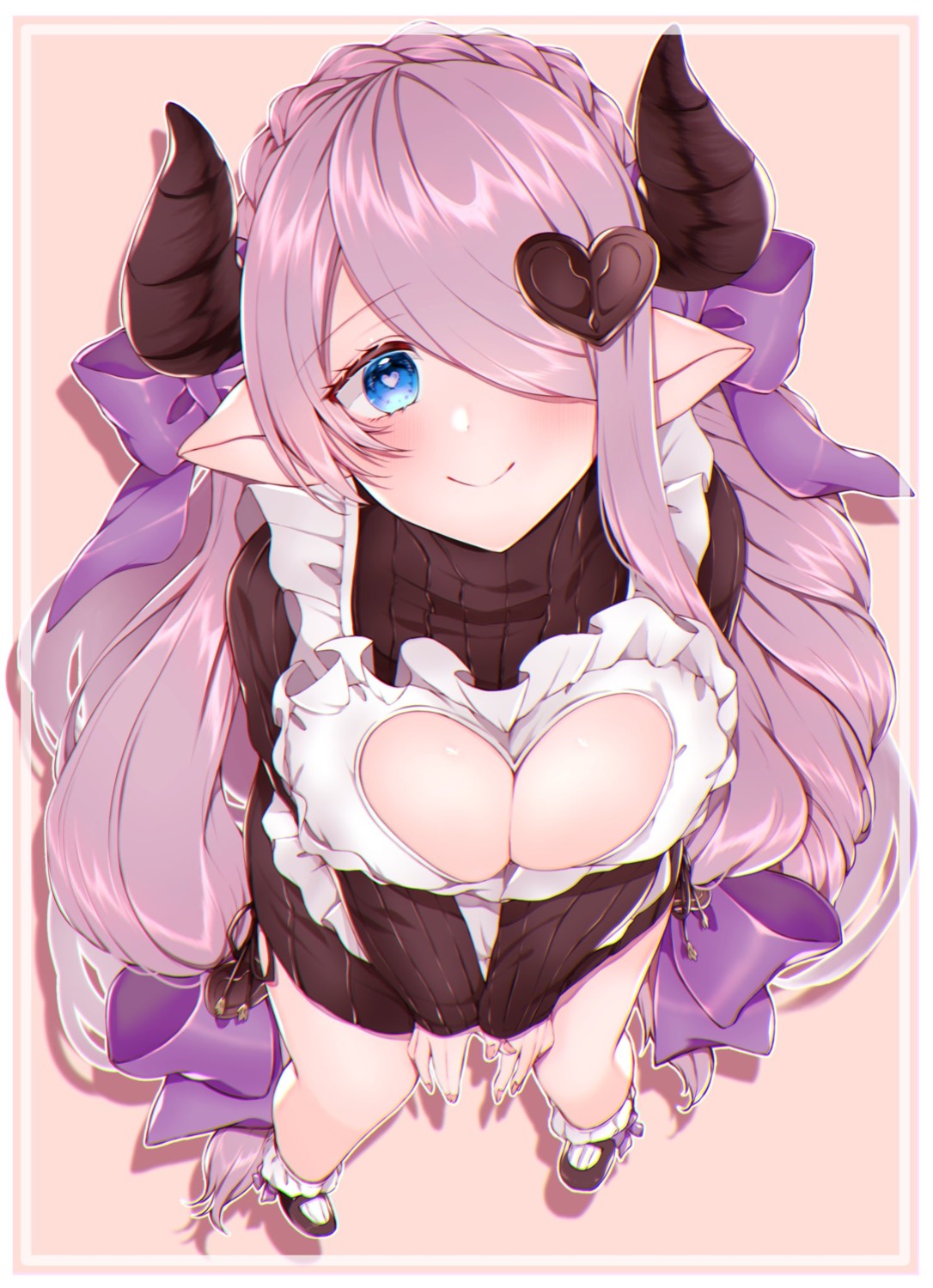 chitose_(chi_candy) granblue_fantasy horns narumeia_(granblue_fantasy) no_bra pointy_ears sweater