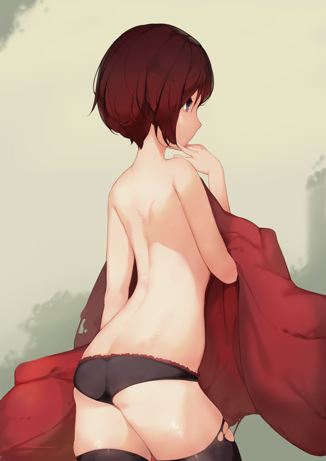 ass kimoshi pantsu ruby_rose rwby thighhighs topless torn_clothes