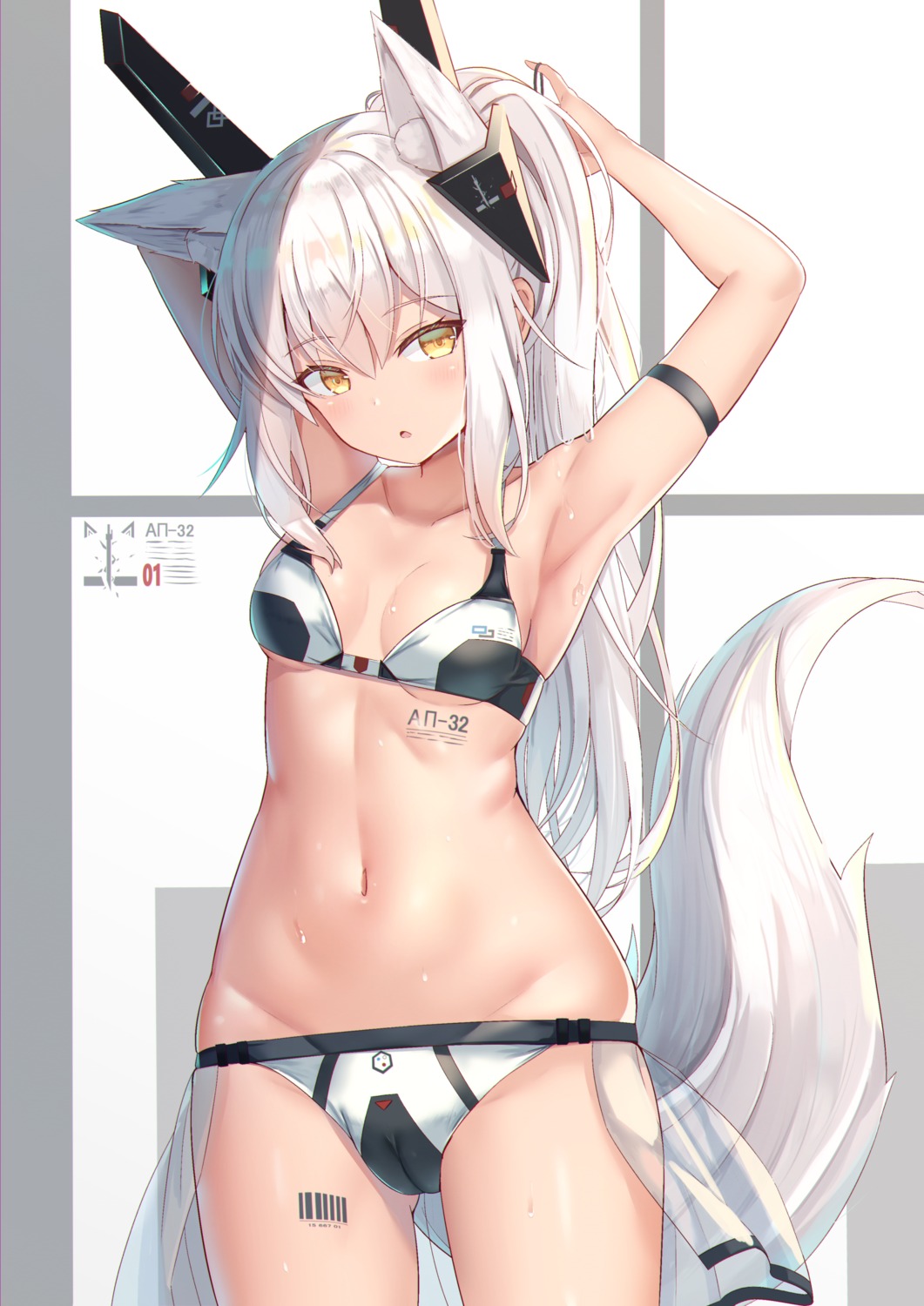 animal_ears bikini cameltoe cleavage mirufuaa see_through swimsuits tail tattoo underboob