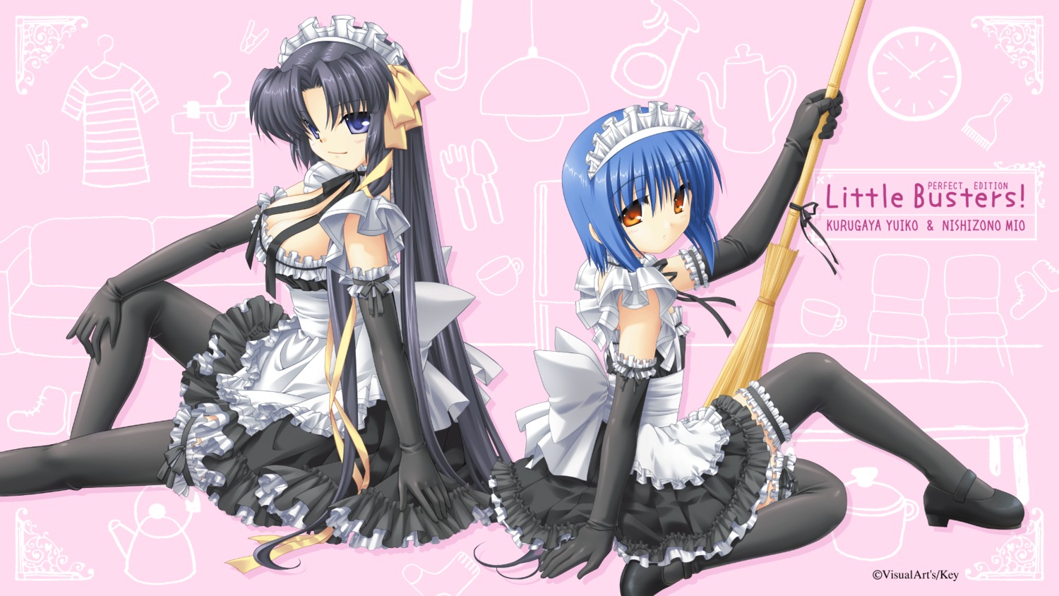 cleavage hinoue_itaru key kurugaya_yuiko little_busters! maid na-ga nishizono_mio wallpaper