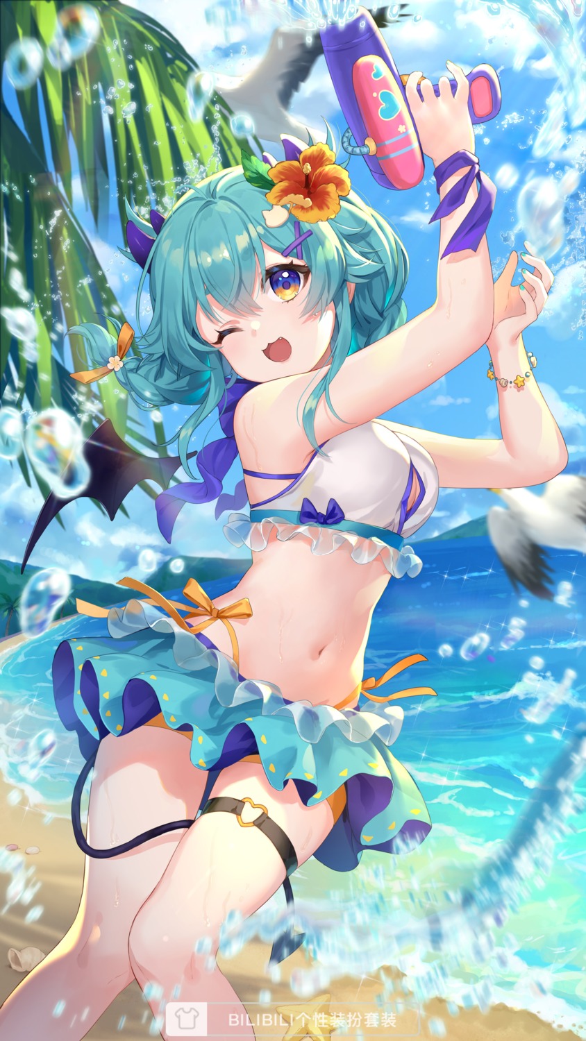 bikini garter gun horns swimsuits tail wet wings ziyue